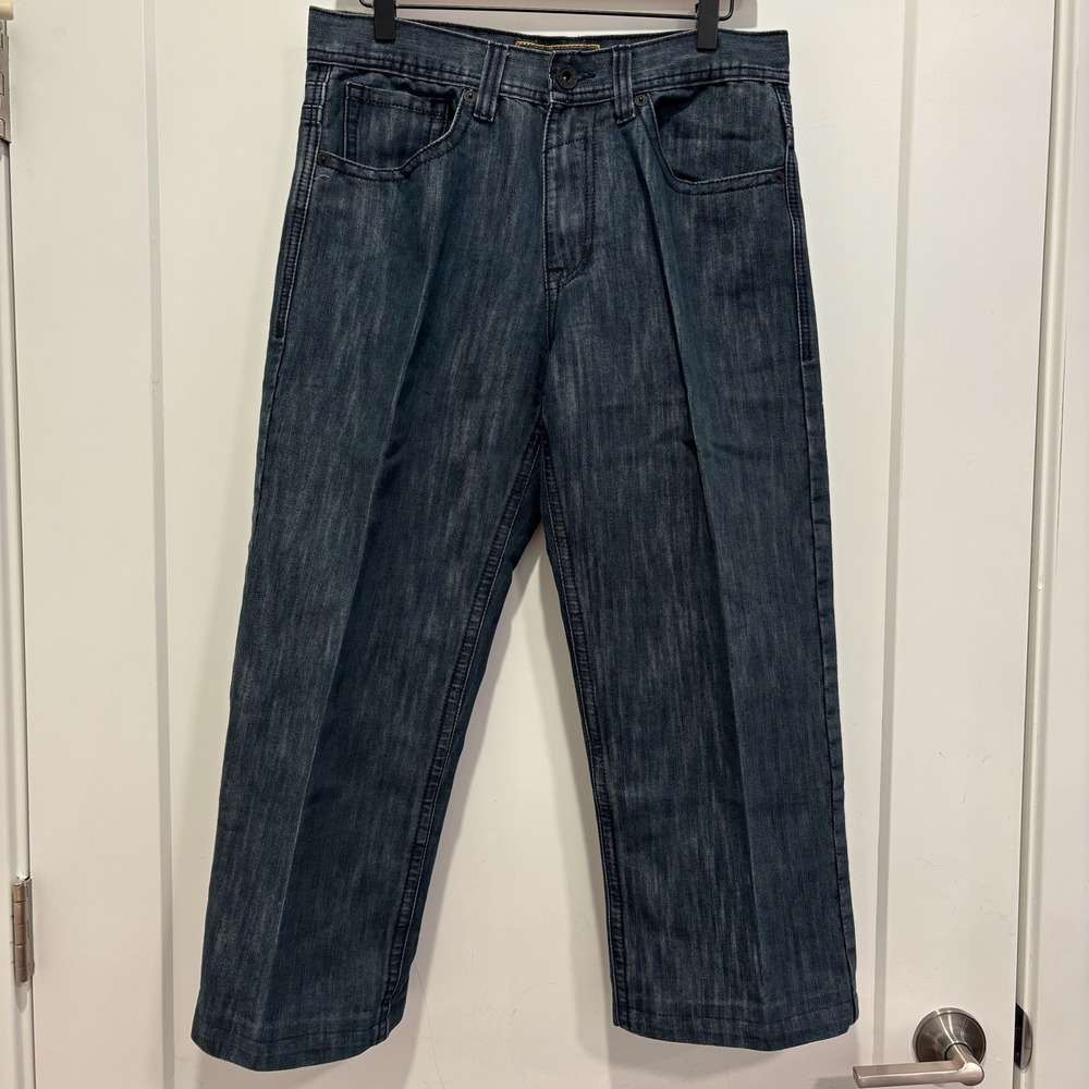 Halifax‎ Mens Dark Wash Embroidered Cross Pocket Relaxed Straight Jeans 32x32